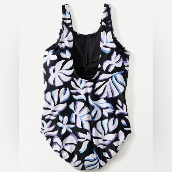 NWT Athleta Girl Scoop One Piece Solara Floral Blue Swimsuit Size Medium 8-10 - Picture 4 of 7